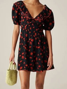 Ruffle-collar mini dress in painted daisy print